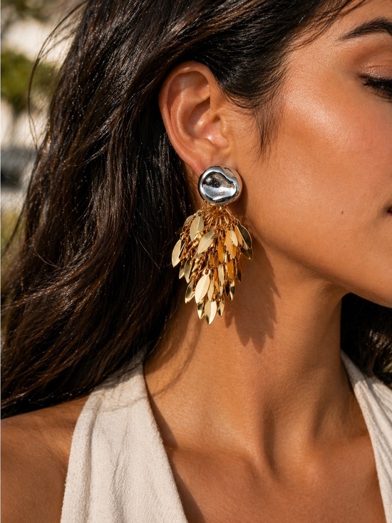 Anthropologie Jewelry - Gold and Silver Leaf Cluster Drop Earrings